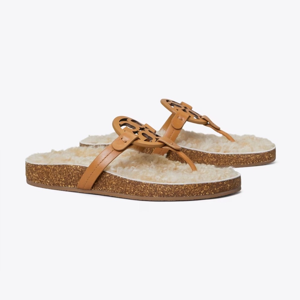 NIB TORY BURCH Women's Miller Cloud Napa Leather / Shearling Sandal  Size 7